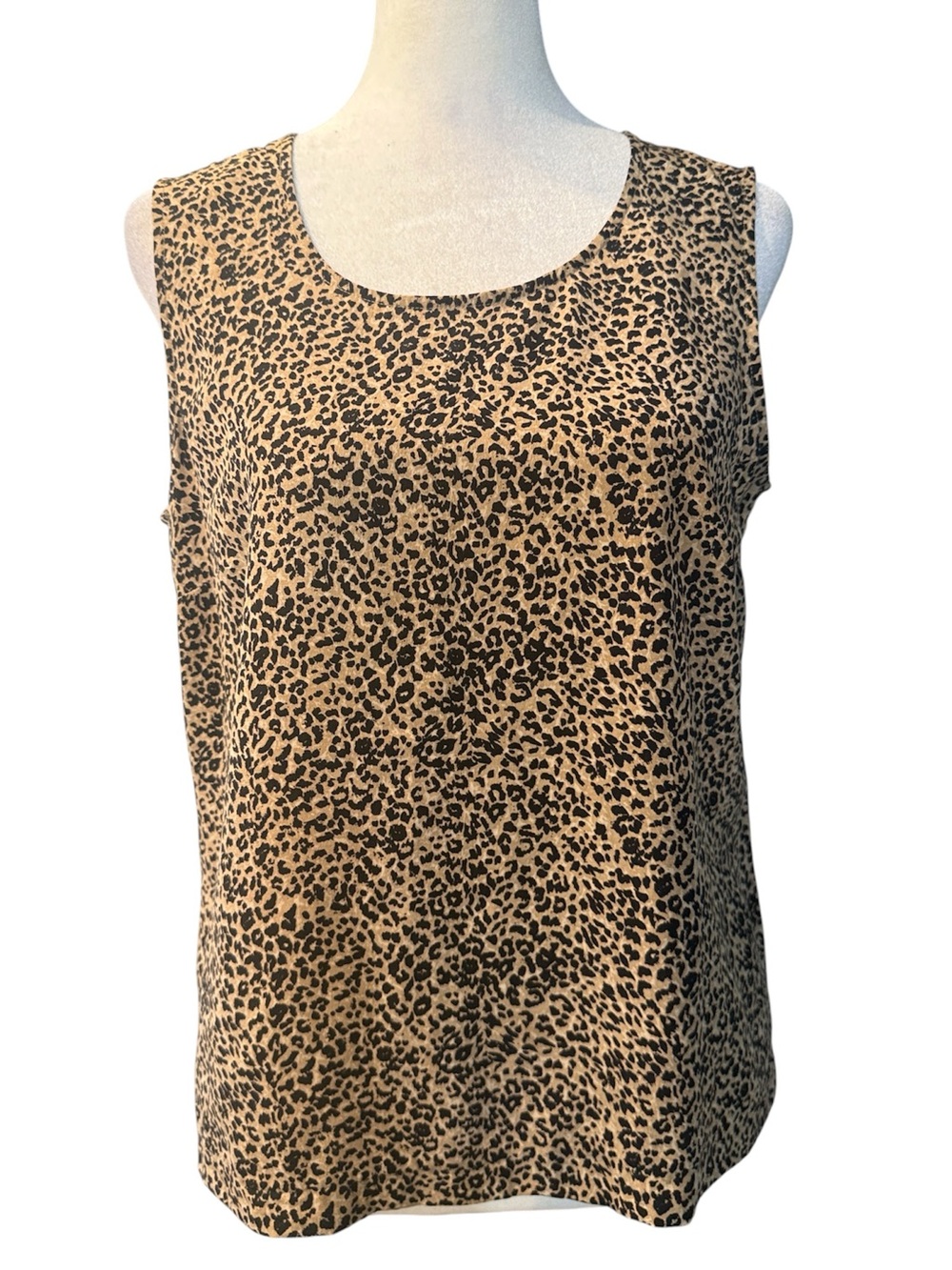 Talbots Leopard Silk Print Scoop Neck Tank - Tan & Black Size 6